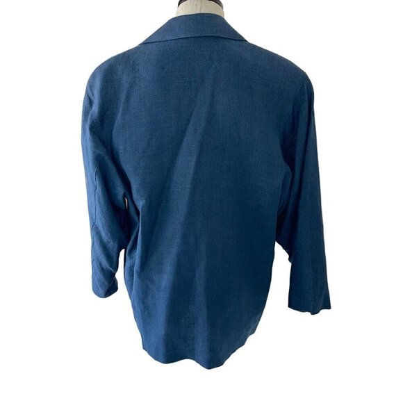 Finity Vintage 1980s Womens Blazer Size 12 Blue Pockets Pure Linen USA - Picture 2 of 10
